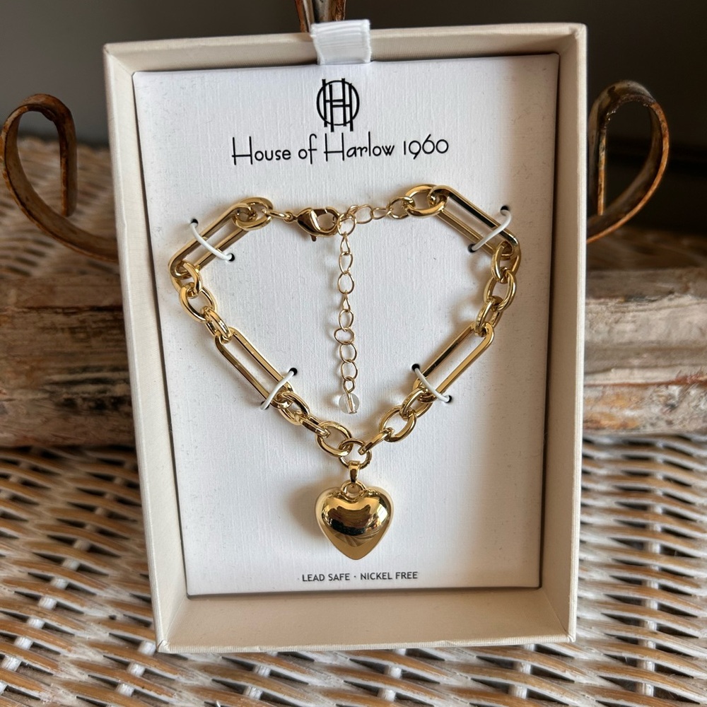 House of Harlow 1960 golden tone chunky heart charm bracelet